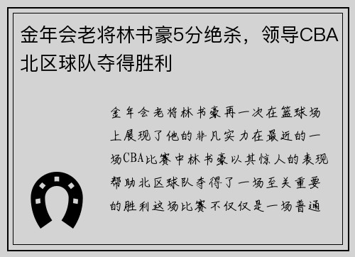 金年会老将林书豪5分绝杀，领导CBA北区球队夺得胜利